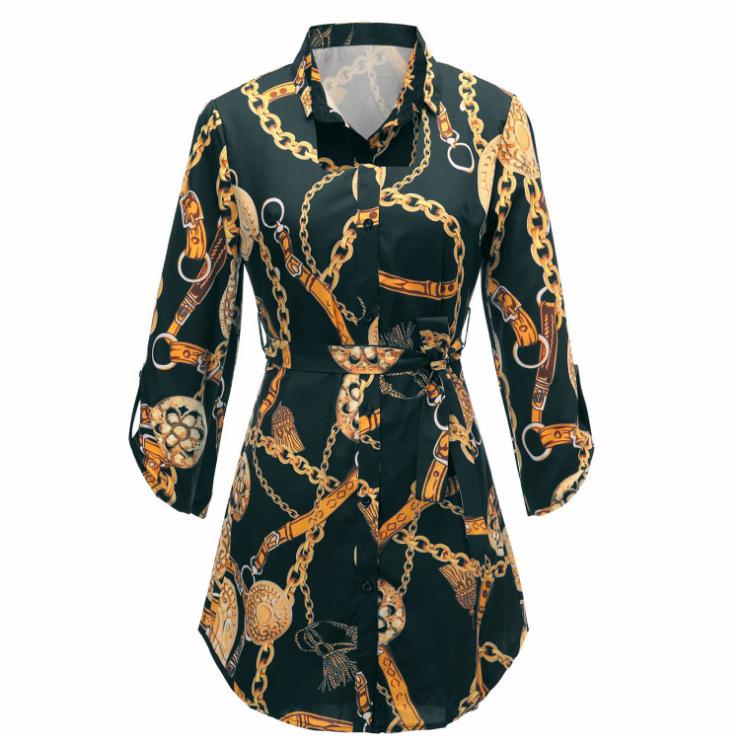 European and American Large Size Women's Printed Lapel Shirt – Autumn/Winter Collection