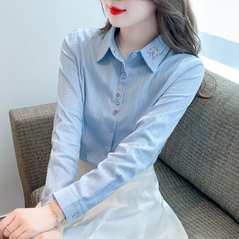 

Women s Embroidered Cotton Shirt with Velvet Lining - Stylish and Warm for Autumn/Winter 2025 Double Extra Large