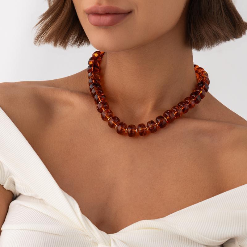 Trendy Y2K Aesthetic Smudge Resin Bead Chain Necklace Lightweight for Women Summer Beach Wear Jewelry Gift