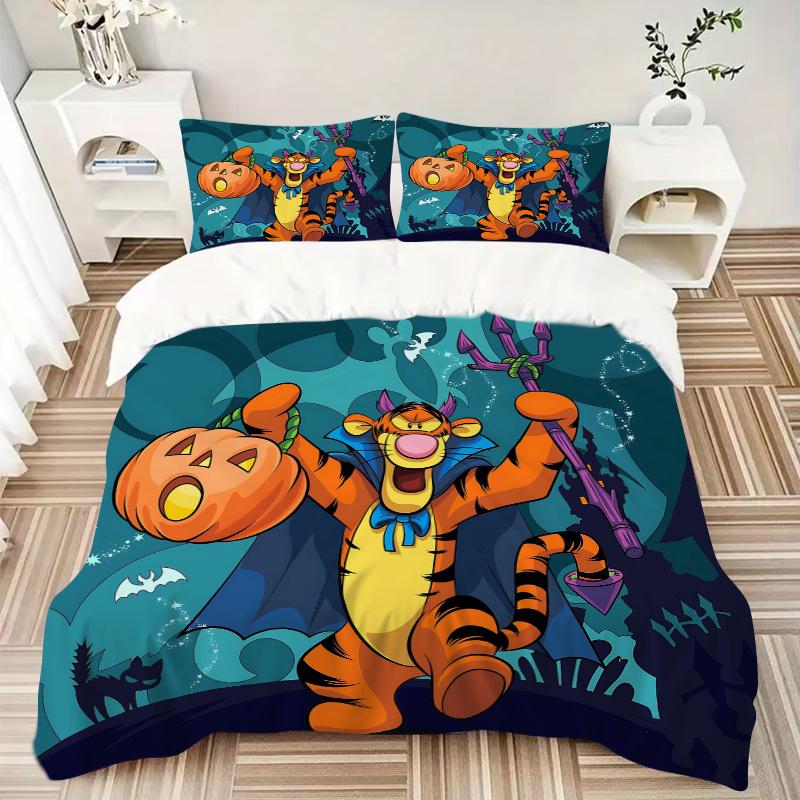 3pcs Halloween Tigger Bedding Set Includes Quilt Cover and Pillowcases, Suitable for All Seasons B039