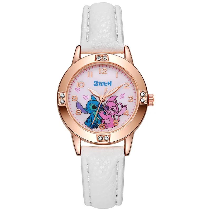 Disney Children's Watches Cute Cartoon Stitch Imitation Diamond Belt Student Quartz Watch Simple and Exquisite Gift