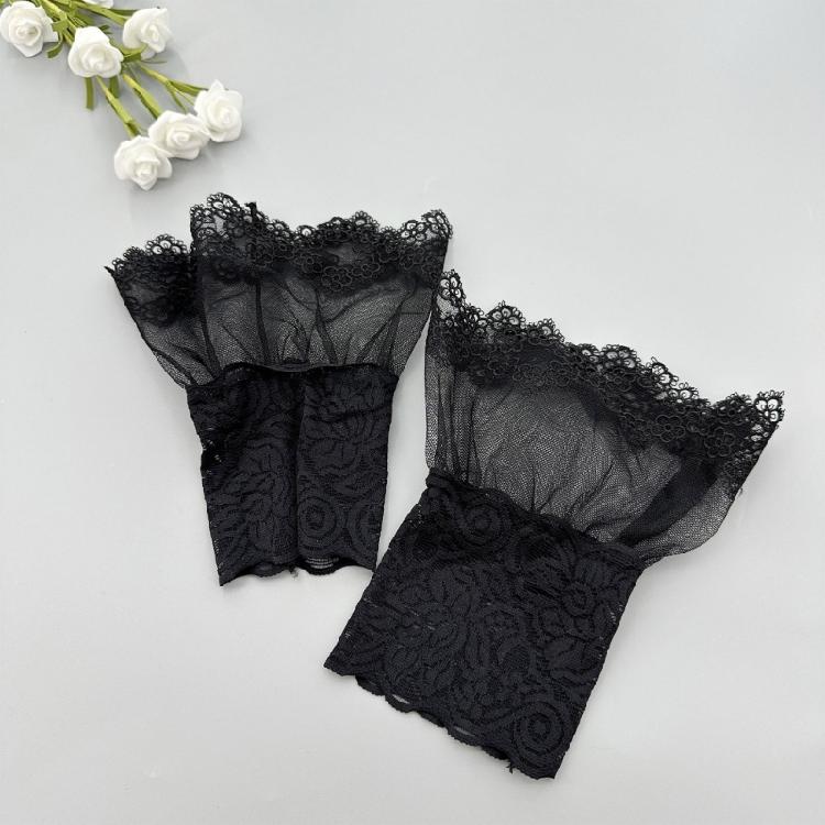 Damskie mankiety na nadgarstkach odpinany koronkowy marszczony tiul zimowe jesienne koszule sweter bluza elegancki haftowany kwiat