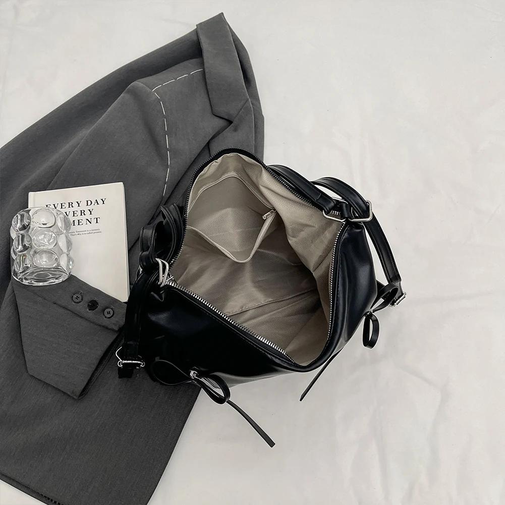Cute Bow Underarm Bag PU Leather Designer Tote Bag Solid Color Casual Daypack with Zipper Satchel Purse for Women