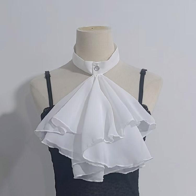 Historical Reenactment Ruffled Jabot Necktie Chiffon Detachable Faux Collar Neckpiece For Renaissances Colonial Outfit