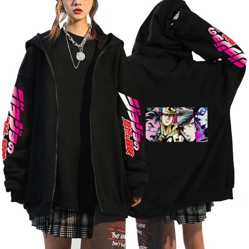Anime JOJO's Bizarre Adventure Printed Fleece Zipper Hoodie Fall Winter Casual Teen Sports Sweatshirt