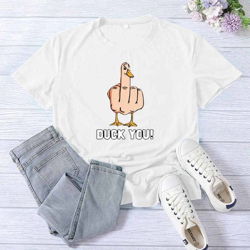 DUCK YOU Tricou cu Imprimeu degetul mijlociu Femei Mânecă Scurtă Gât O Tricou Larg Vară Femei Tricou Topuri Camisetas Mujer 42332