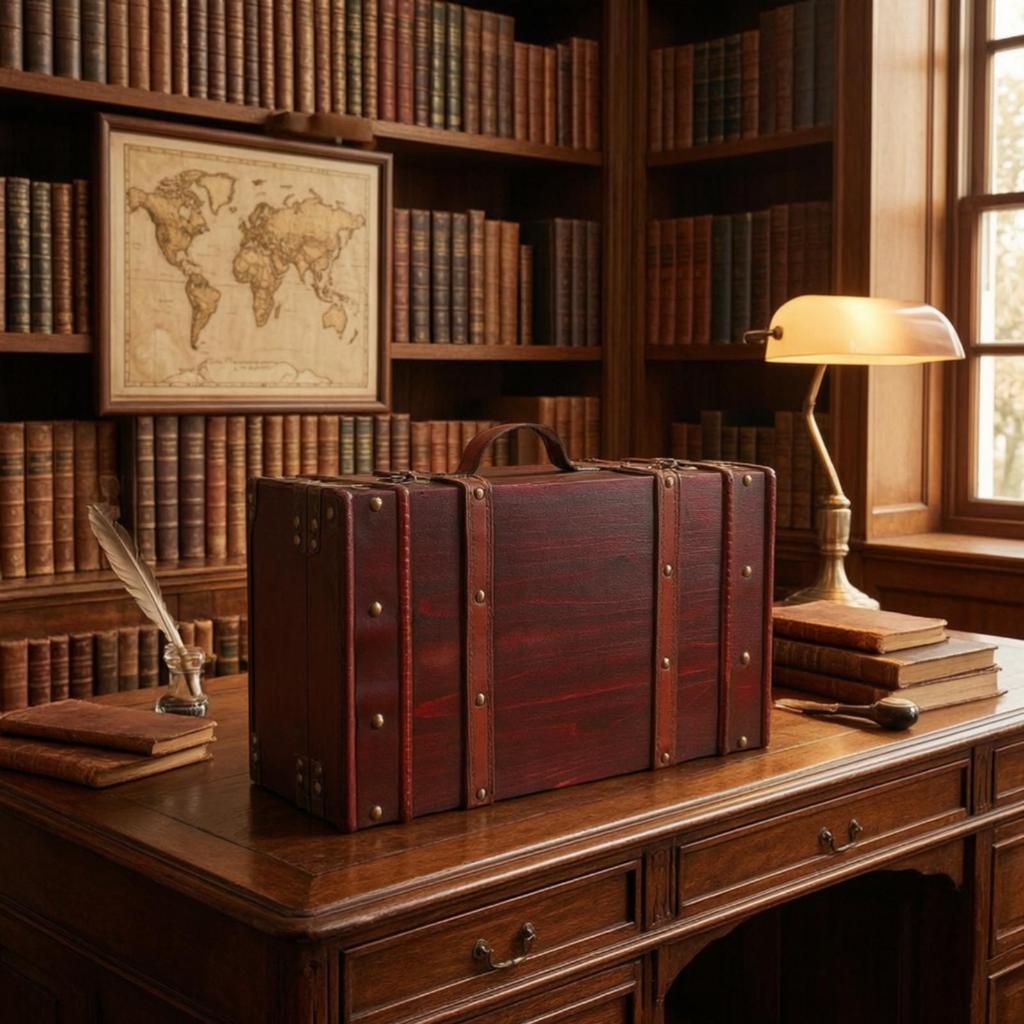 Wooden Storage Suitcase Retro Decorative Vintage AntiqueLook Chest with Handle for