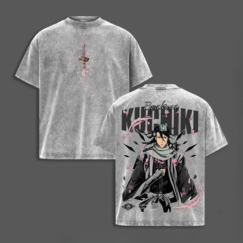 Kuchiki Byakuya BLEAC Printed T Shirt Vintage Washed Oversized T-shirt For Men s Unisex Clothing High Quality Cotton Tees Tops XXL серый 1590₽