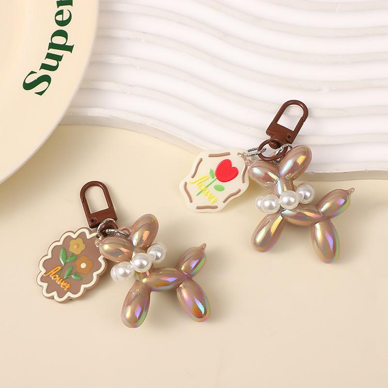 Brown Balloon Dog Keychain Acrylic Rubber 3D Exquisite Phone Keyring Car Pendant Cartoon Key Ring DIY Gift for Women Keychain