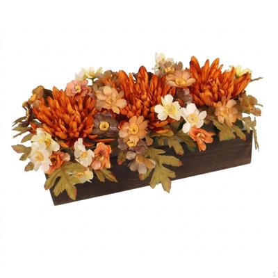 Faux Chrysanthemum Arrangement Autumnal Artificial Flowers In Box Rustic Flower Centerpiece for