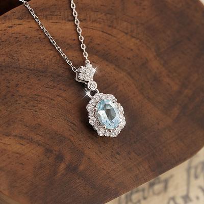 S925 Sterling Silber Halskette für Damen mit eingelegtem natürlichem Aquamarin Koreanischer Ins-Stil Leichter Luxus Hohe Qualität Vielseitig Mode Feiner Schmuck