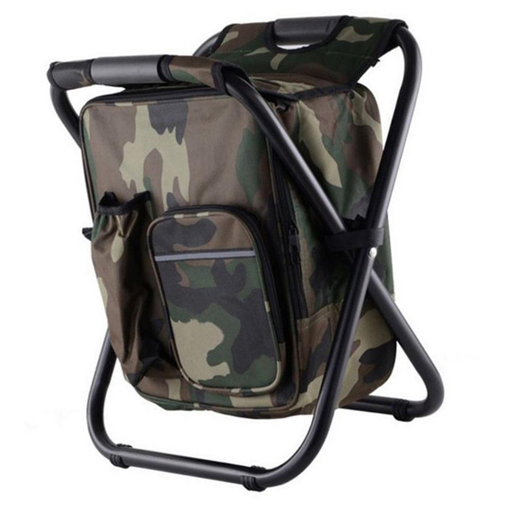 Rucksack Kühler Stuhl Leicht Großes Fassungsvermögen Faltbarer Campinghocker für Reise Strand Wandern Picknick Camouflage