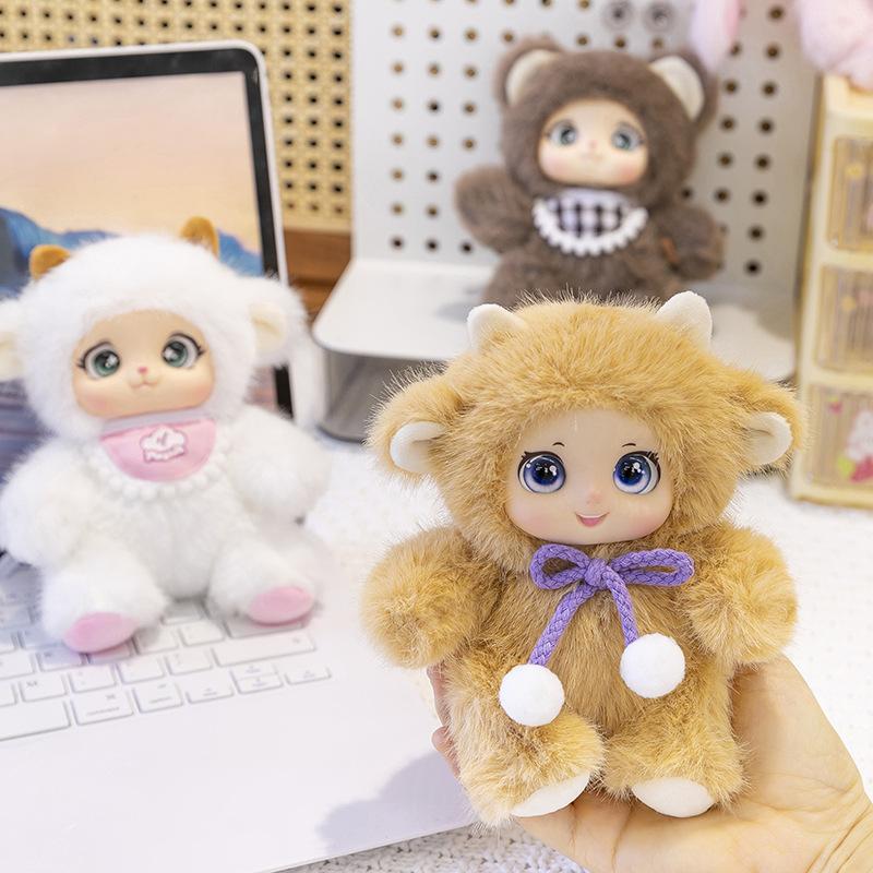 New Cute Pet Family Rabbit Plush Toy Lamb Doll Caramel Rag Doll Backpack Keychain