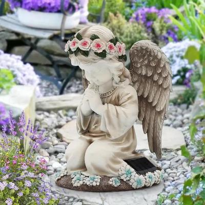 Anioł Modlitwy Mała Dziewczynka Zewnętrzna Solarna Lampa Dekoracja Ogrodowa Ozdoba Dom Dziedziniec Światło Żywica Sztuka Statua