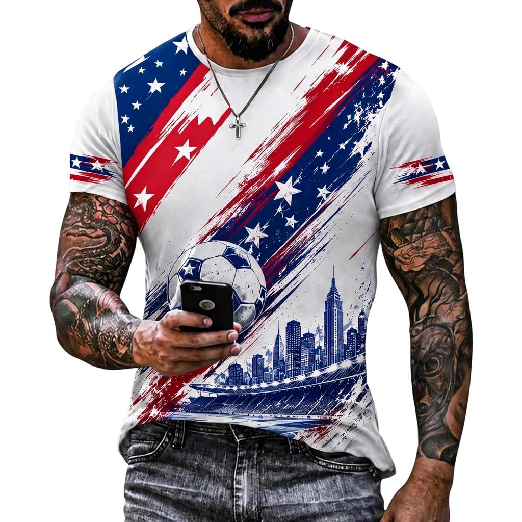 Men's Football Print Short Sleeve T-Shirt for Day Casual Wear
