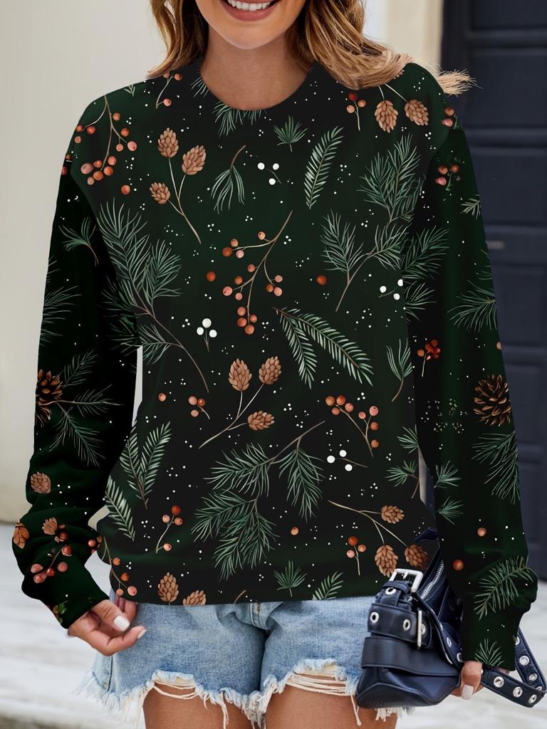 Neues Damen Buntes Schillerndes Blumenmuster Rundhals Sweatshirt Leicht Bequem Lässig Locker Übergröße Langärmliger Pullover