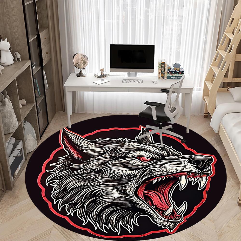 1 szt. Okrągły dywanik Wolfpack Alpha Office, Pod krzesła biurowe, Sypialnia, Salon, Wystrój domu, Dekoracja pokoju