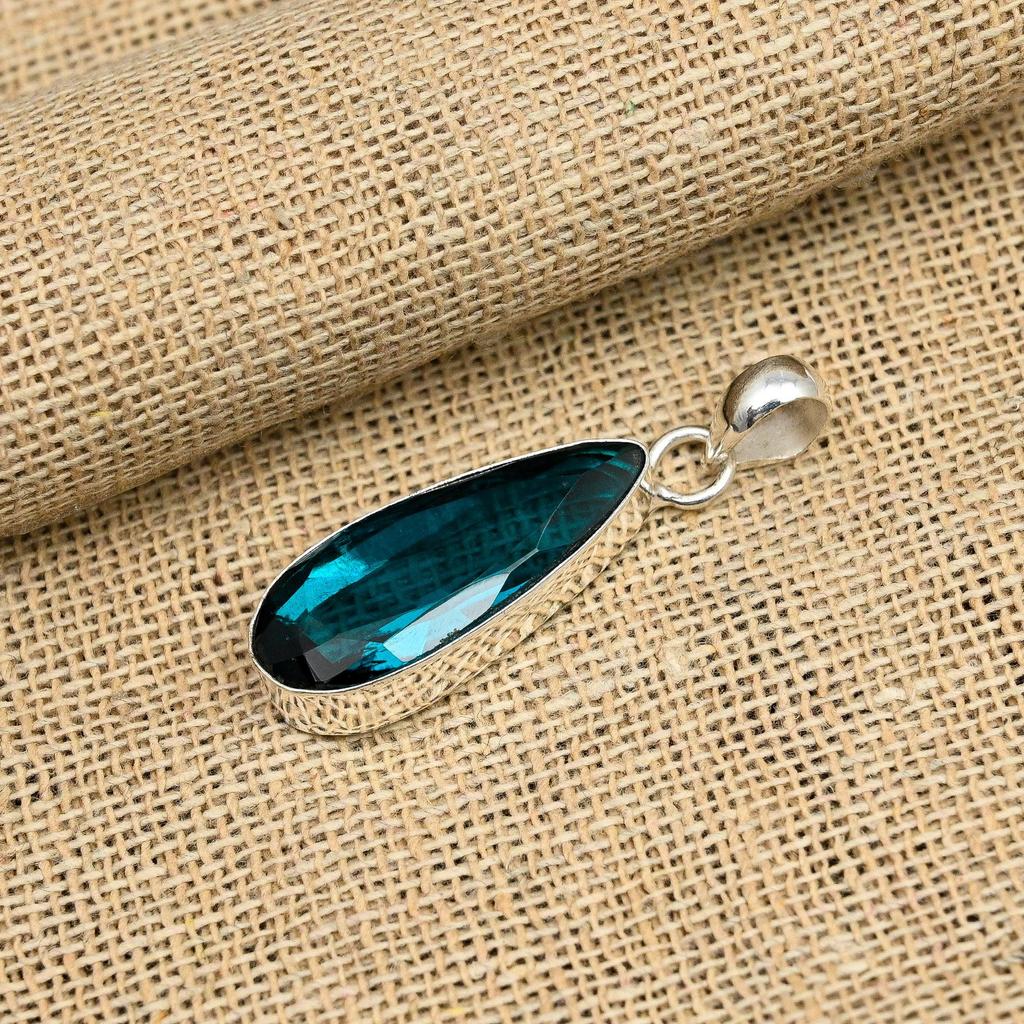 Lovely Indicolite Gemstone Handmade 925 Solid Sterling Silver Jewelry Pendant For Women
