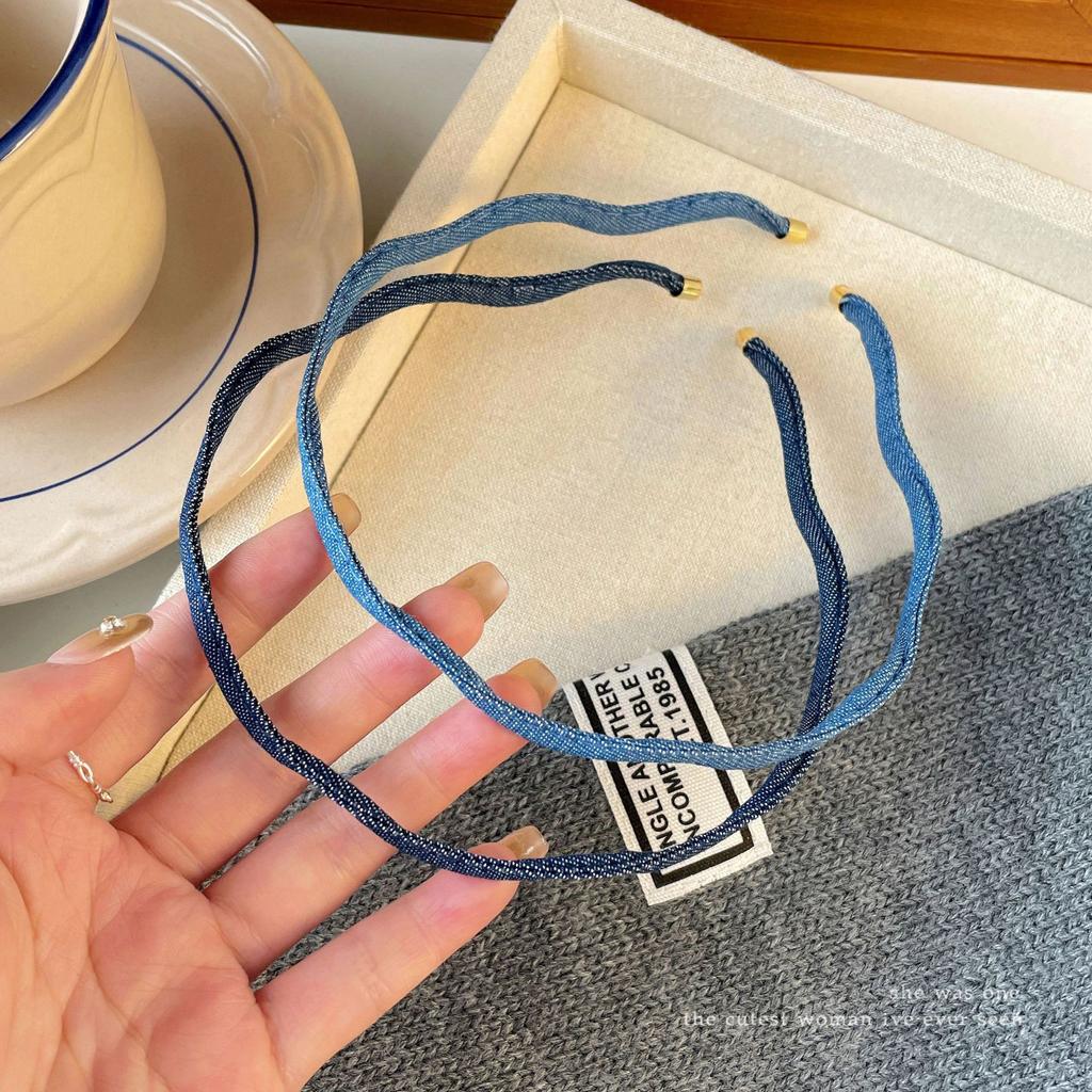 Dames Koreaanse Ultra-Dunne Denim Golf Hoofdband - Luxe Chique Minimalistische Drukknop Clips, Veelzijdig voor Dagelijks & Speciale Gelegenheid
