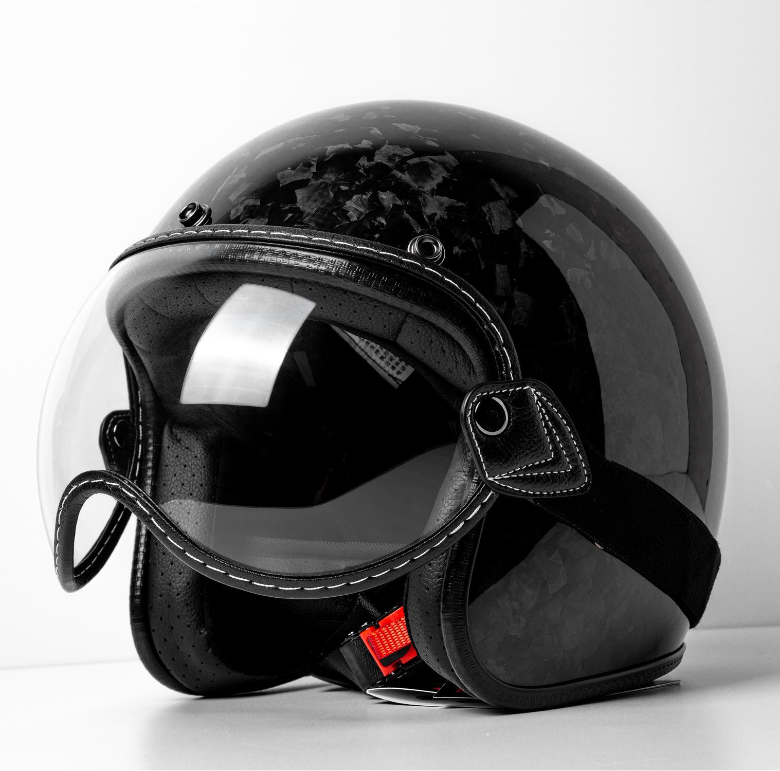 

Forged Carbon Fiber Retro 3/4 Motorcycle Helmet - Half Helmet Style, Four Available XL