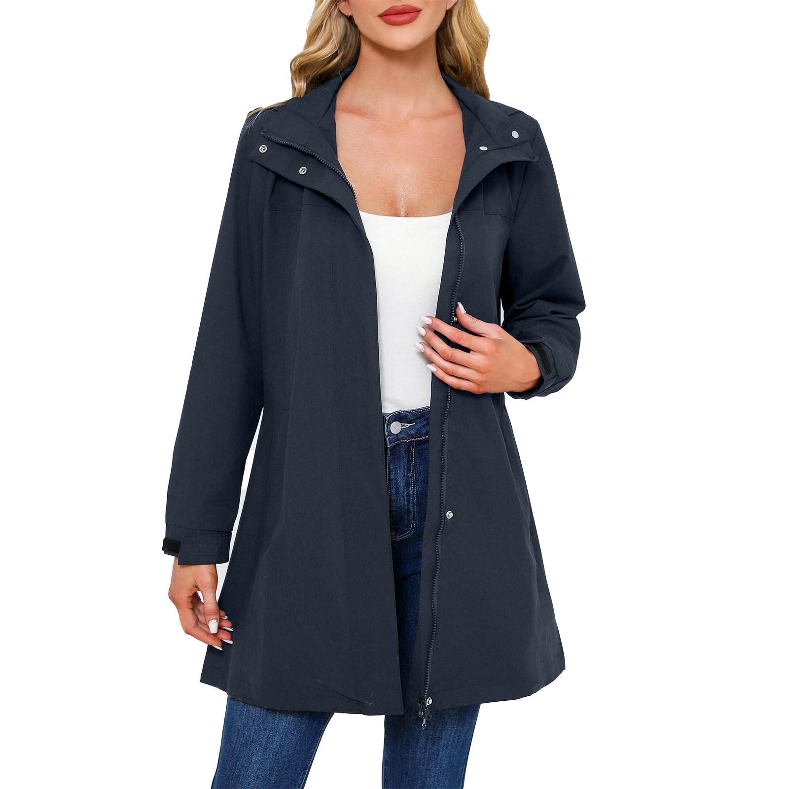 

Женская модная ветровка с лацканами, однотонная повседневная куртка с длинным рукавом L темно-синий