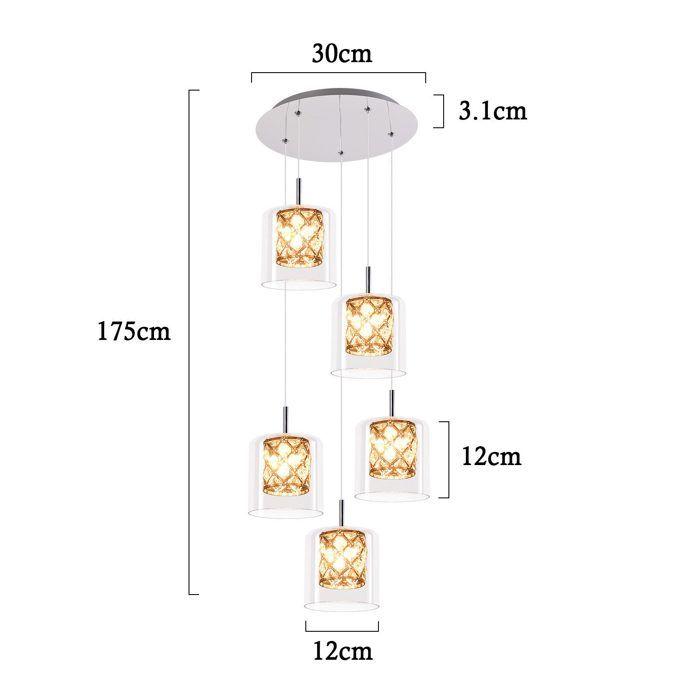 Lampe suspension - NETTLIFE - 5 flammes verre - Hauteur réglable 150 cm - G9 - Style scandinave moderne