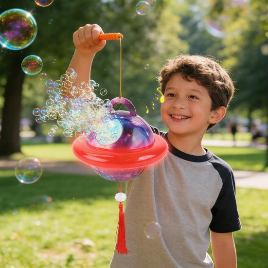 Bubble Machine for Kids Portable Lantern Bubble Maker 6-Hole Bubble Blower Continuous Bubble Spray Safe Outdoor