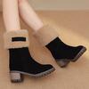 Winter  medium boots thick heel lamb wool large cotton matte snow boots two wear warm women's shoes boots