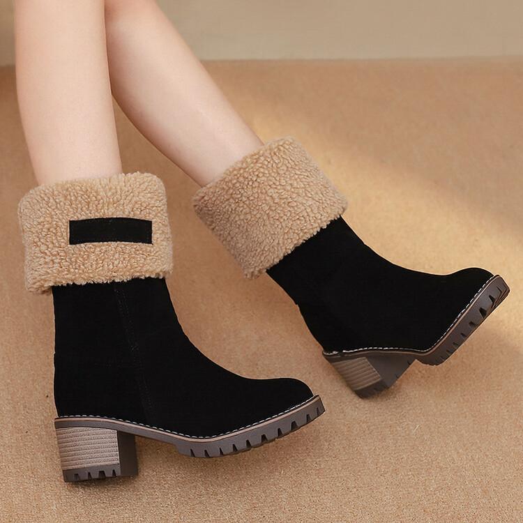 Winter  medium boots thick heel lamb wool large cotton matte snow boots two wear warm women's shoes boots