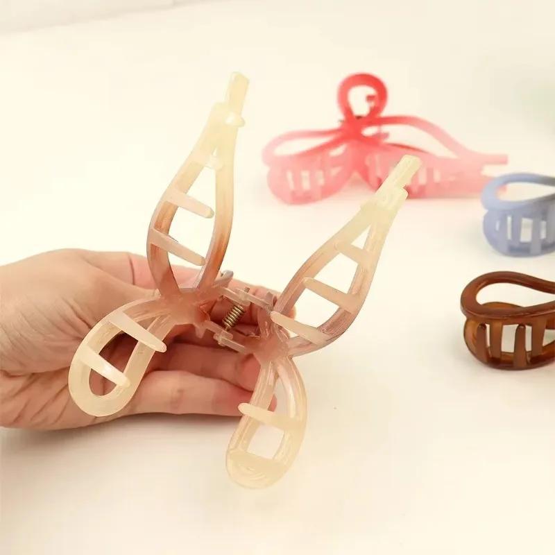 Gradient Temperament Hair Claw for Women Female Shark Clip Sweet Bow Hair Grabber Back Head Hair Clip Korean Styling Accessories