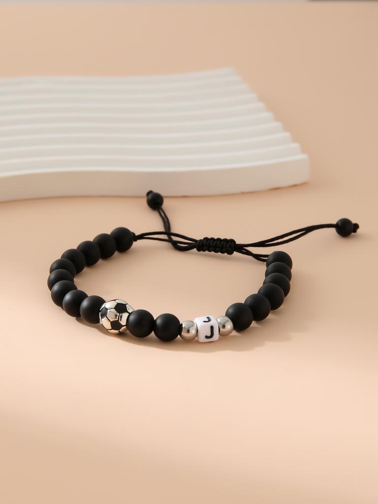 Mattschwarzes Fußball-Alphabet Verstellbares Perlenarmband Unisex Sport-Armband Schmuck