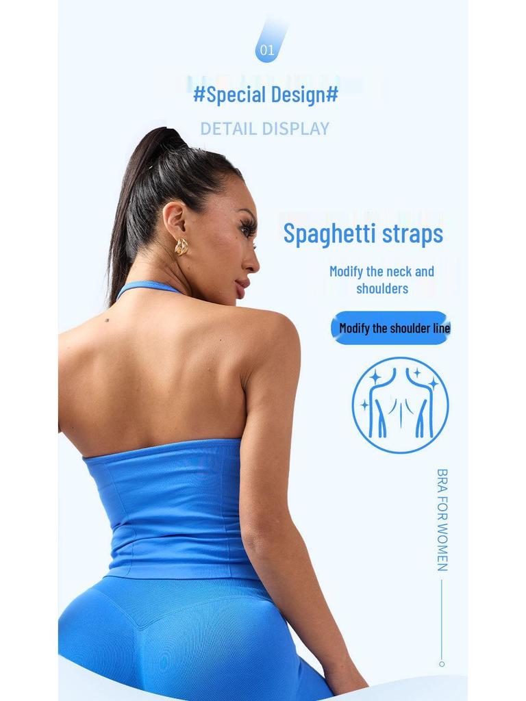 Dfyne Stoßfester Neckholder-Sport-BH mit Brustpolster - High-Intensity-Yoga-Camisole für Damen