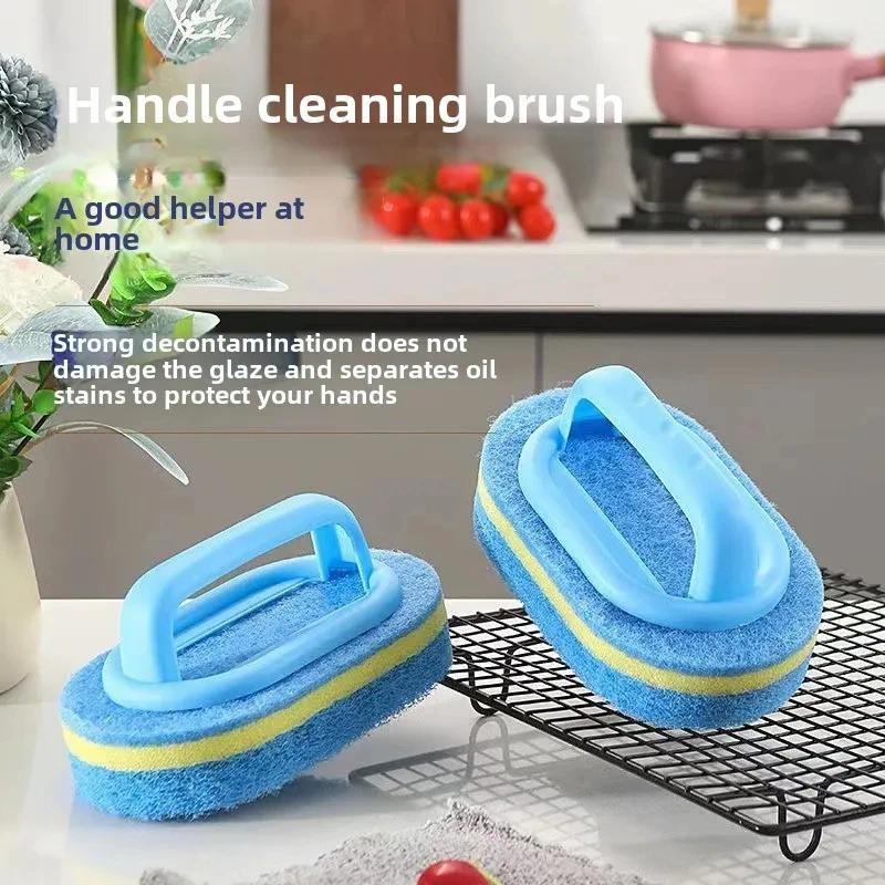 Cleaning Brush with Handle Kitchen Sponge Wipe Thickening Bathroom Tile Cleaning Sponge Household Stain Removal Clean Tools