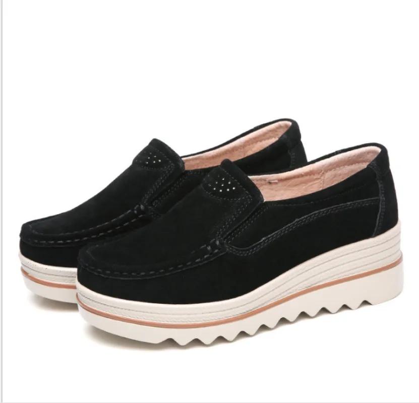 2025 Autumn Women Flats Shoes Thick Platform Sneakers Shoes Leather Suede Casual Shoes Slip On Flats Heels Creepers Moccasins