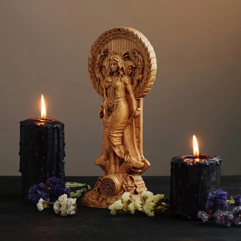 Greek Goddess Hecate Statue Resin Pagan Deity Sculpture Triple Moon Goddess Altar Decor For Wiccan Witchcraft Ritual