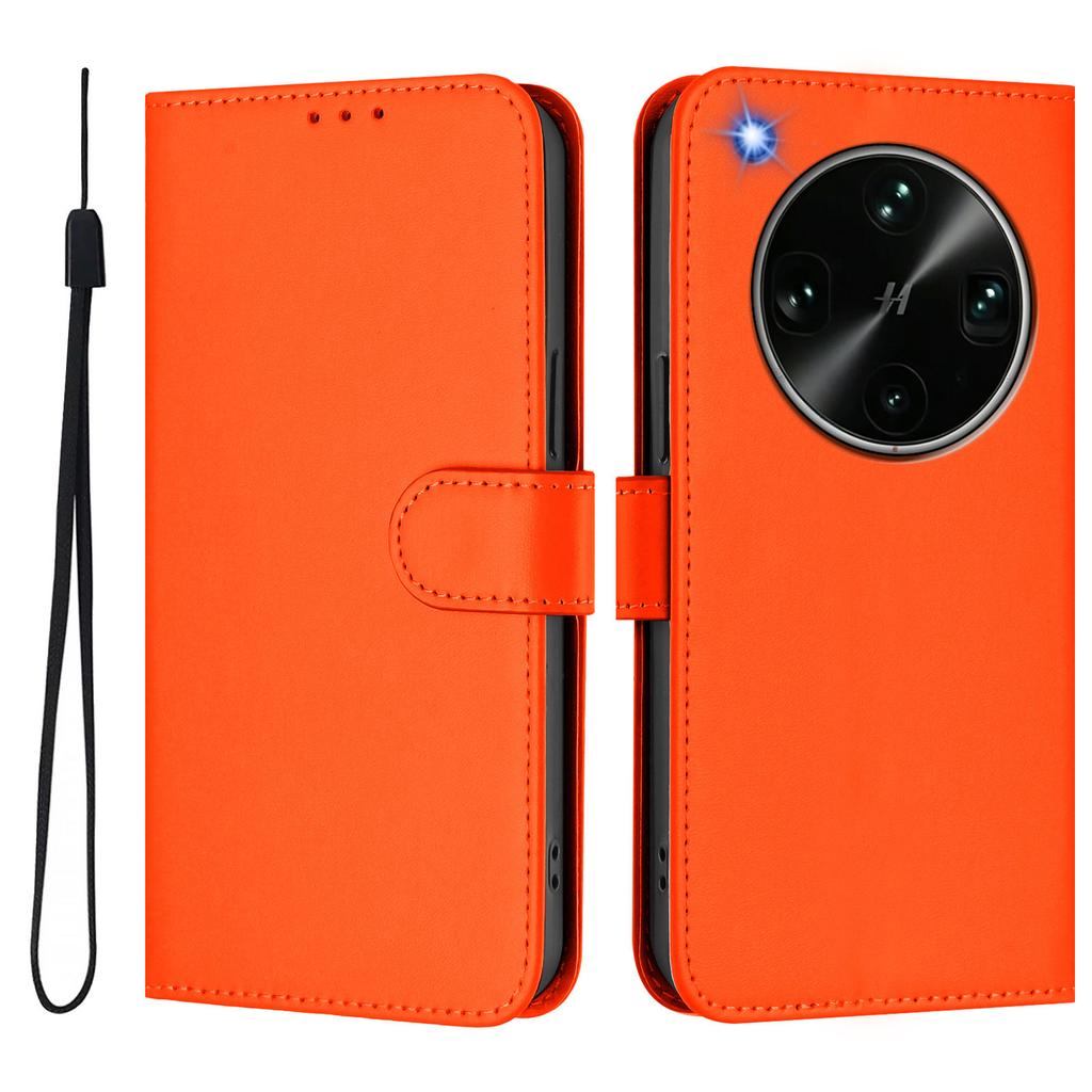 Wallet Case for Find X9 Ultra - Leather/PU, Orange, With Lanyard