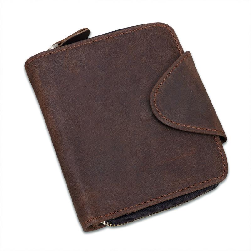 Мужской короткий кошелек, Кошелек из натуральной кожи, Мужская сумка для мелочи на молнии, Кошелек с пряжкой из кожи ретро Mad Horse первого слоя