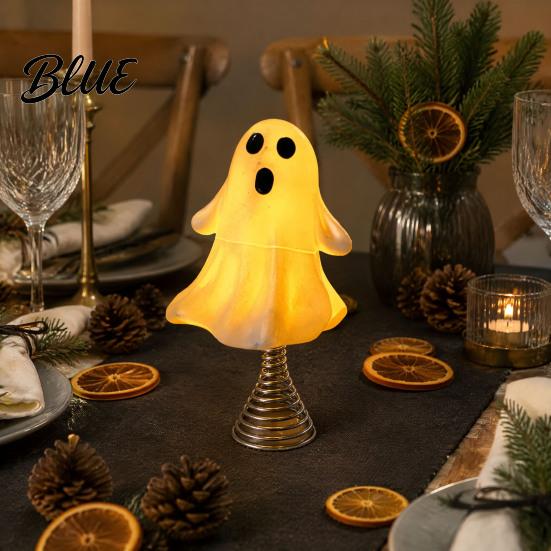 Desktop Night Light for Halloween Party Cute Ghost LED Decorative Light Christmas Tree Topper with Warm Soft Durable Resin Decoration Holidays Glow
