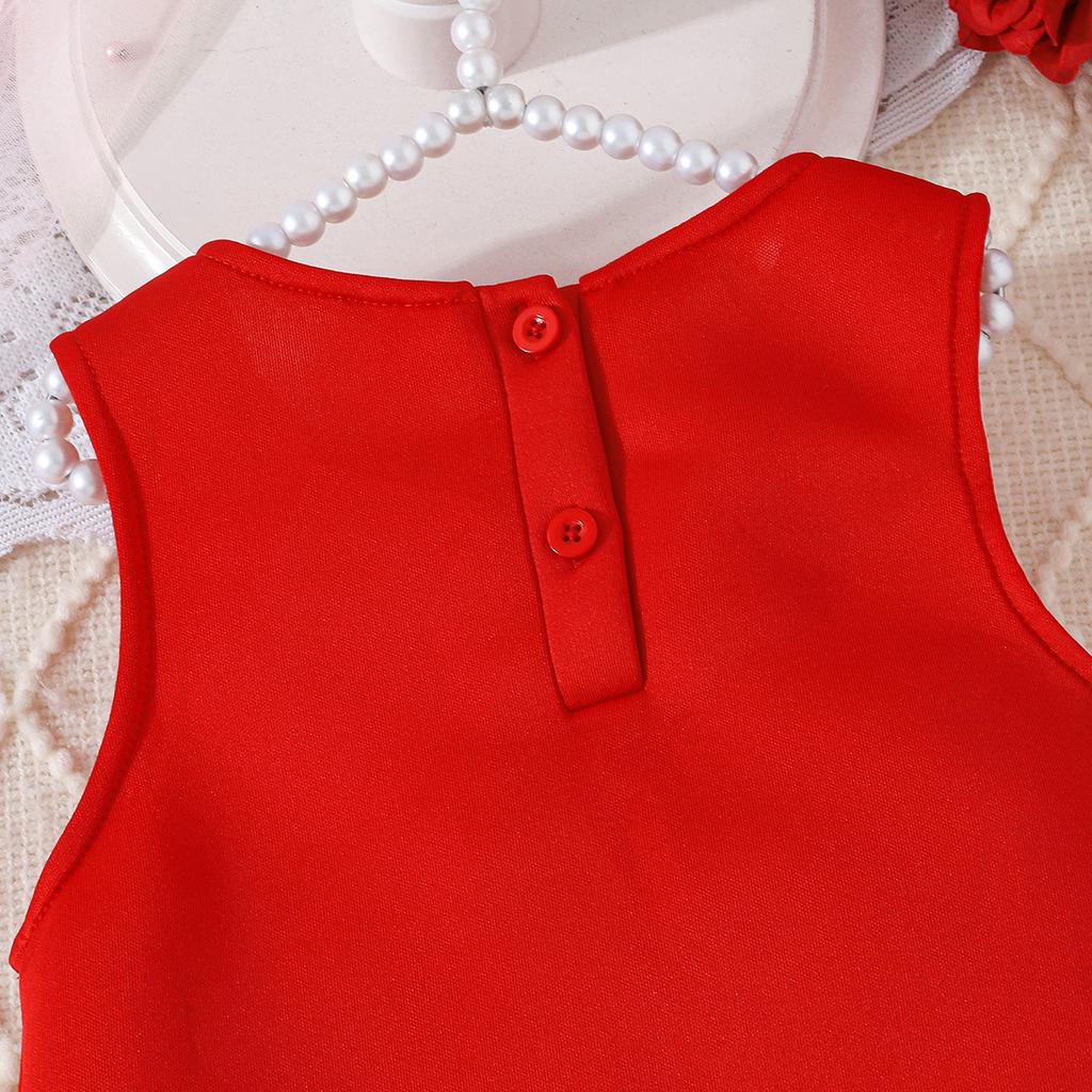 Girls' Light Luxury Dress Three-dimensional Red and White Flower Vest Dress Baby Sweet Banquet Outgoing Dress