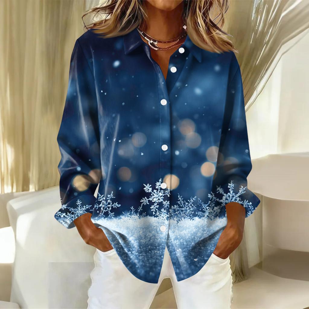 Women's Shirt With Floral Print Buttons, Long Sleeved Casual Regular Shirt Blouses Casual Plus Size Basic Tops