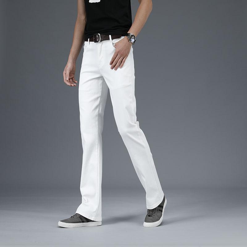 

Мужские джинсы клеш больших размеров, буткат, расклешенные, дизайнерские, классические джинсы из денима, высокая посадка, стрейч, свободные, расклешенные, деним, темно-синие джинсы 29