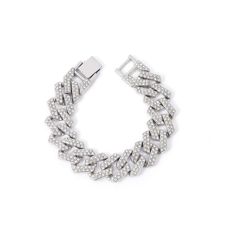 Hip Hop Full Diamond Cuban Chain Necklace Personality Street Dance Locomotive Men'S Cool Accessories Width 20Mm