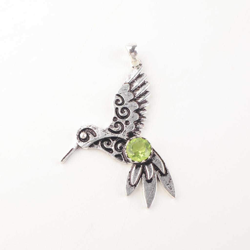 Peridot Gemstone 925 Sterling Silver Jewelry  Hummingbird Pendant 1.8" For Gift CP-20-2