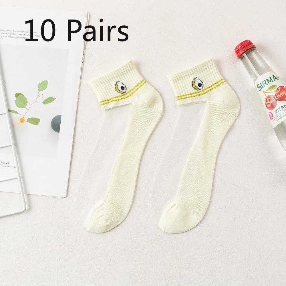 

10 пар женских тонких сетчатых дышащих невидимых носков из хрустального шелка для весны и лета 10 Pairs белый