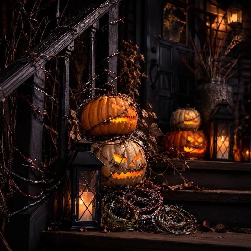 1/10 szt. Sztuczny Drut Kolczasty Halloween Wzór Krwi Plastikowa Lina Kolczasta Dom Strachów Ogrodzenie Cmentarza Impreza w Ogrodzie Straszna Dekoracja Rekwizyt