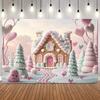 Christmas Pink Tone Gingerbread House Backdrop Xmas Tree Snow Gifts New Year Decor Girls Birthday Party Photography Background5