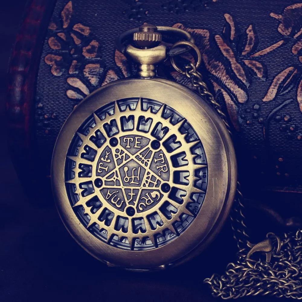 New Fashion Retro Five-pointed Star Compass Dial Quartz Pocket Watch Analog Pendant Necklace Chain Clock Birthday Gifts