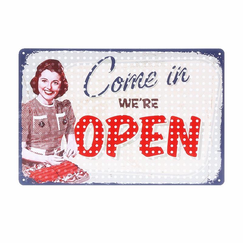 "COME IN WE'RE OPEN " And " SORRY WE'RE CLOSED " Vintage Metal Sign Tin Poster Pub Bar Cafe Shop Entry and Exit Plaque A409