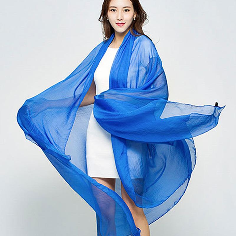 Women Translucent Scarf Chiffon Wild 170*70cm Solid Color Simulation Silk  Shawl Sunscreen