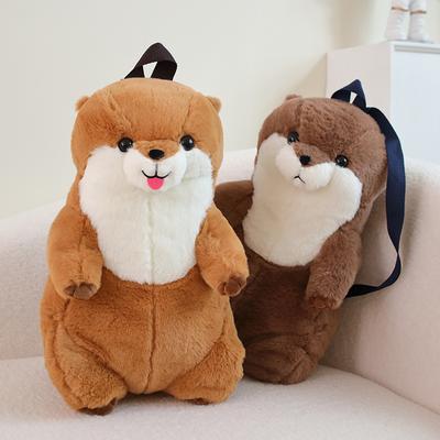 Simulation Otter Backpack Plush Playthings Soft Stuffed Cartoon Doll Lutra Animal Toy Creativity Gift Idea Ideal for Kids Children Girls